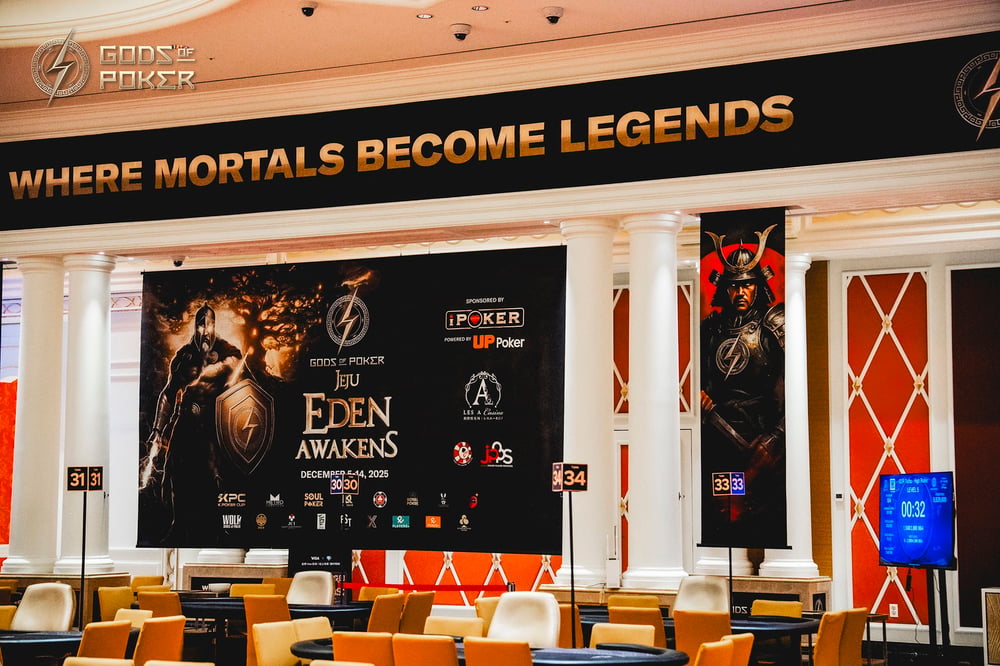 Casino entrance with 'WHERE MORTALS BECOME LEGENDS' sign and 'EDEN AWAKENS' display.